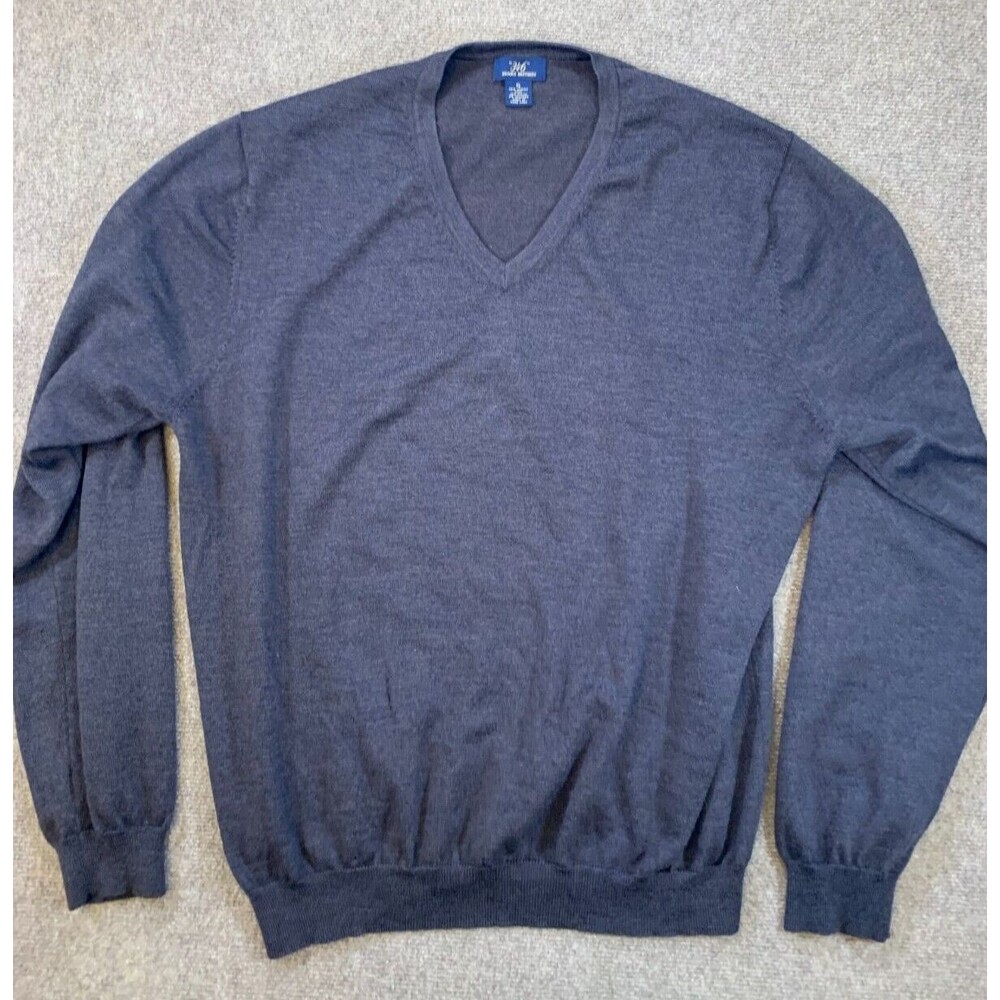 Brooks Brothers Sweater Mens XL Merino Wool V-Neck Brown Pullover Long Sleeve